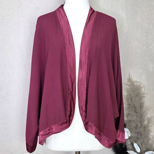 Classic plain short kimono with satin edge (M): Wine
