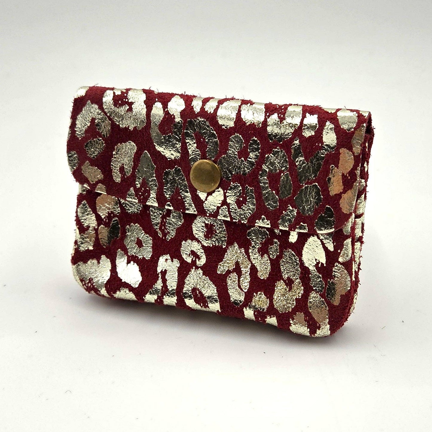 Tempest Designs - Mini animal print foil suede coin and card purse with zip: Wine