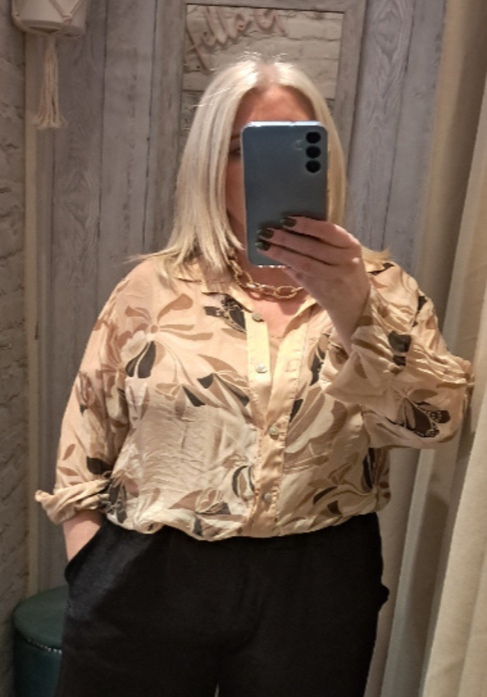 Silk Blend Flower and Butterfly Digital Print Shirt