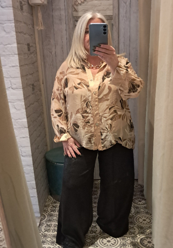 Silk Blend Flower and Butterfly Digital Print Shirt