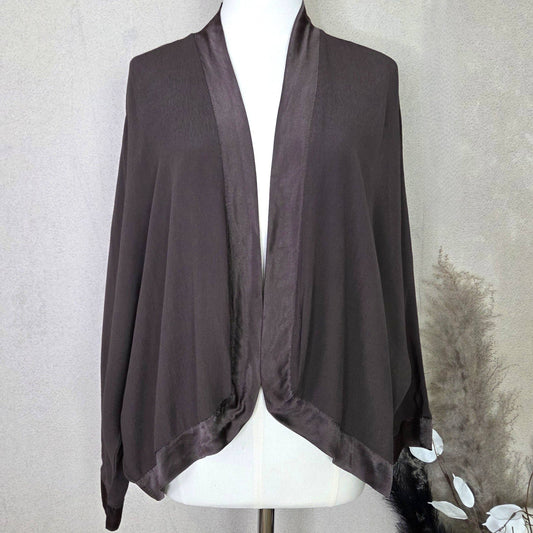 Classic plain short kimono with satin edge (M): Chocolate