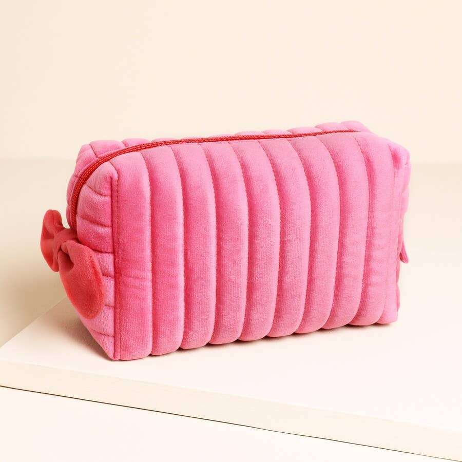Pink and Red Velvet Bow Makeup Bag