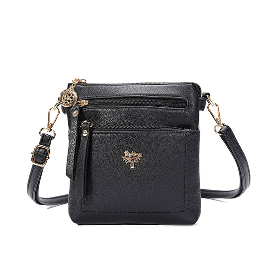 Small Multi Compartment Cross Body Essential Bag : Black