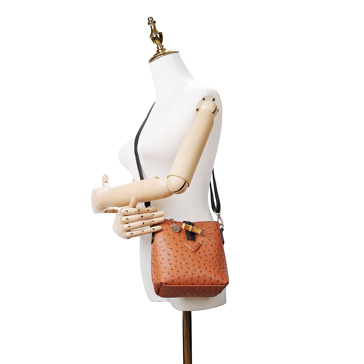 The Small Bamboo Fastening Bucket Bag Mobile Ostrich Pink