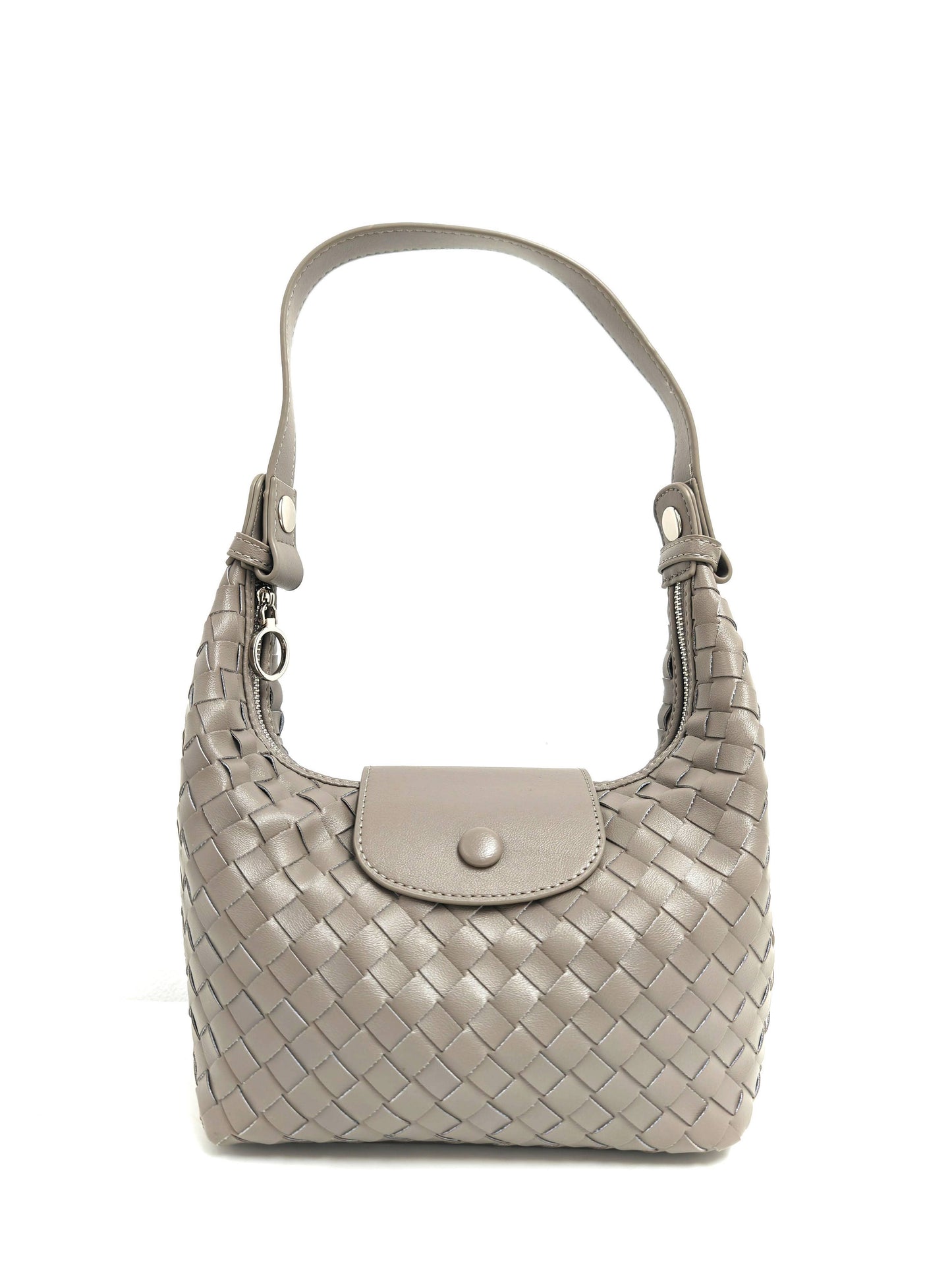Handmade Woven Premium Pu Soft Small 3 Way Bag: grey colour