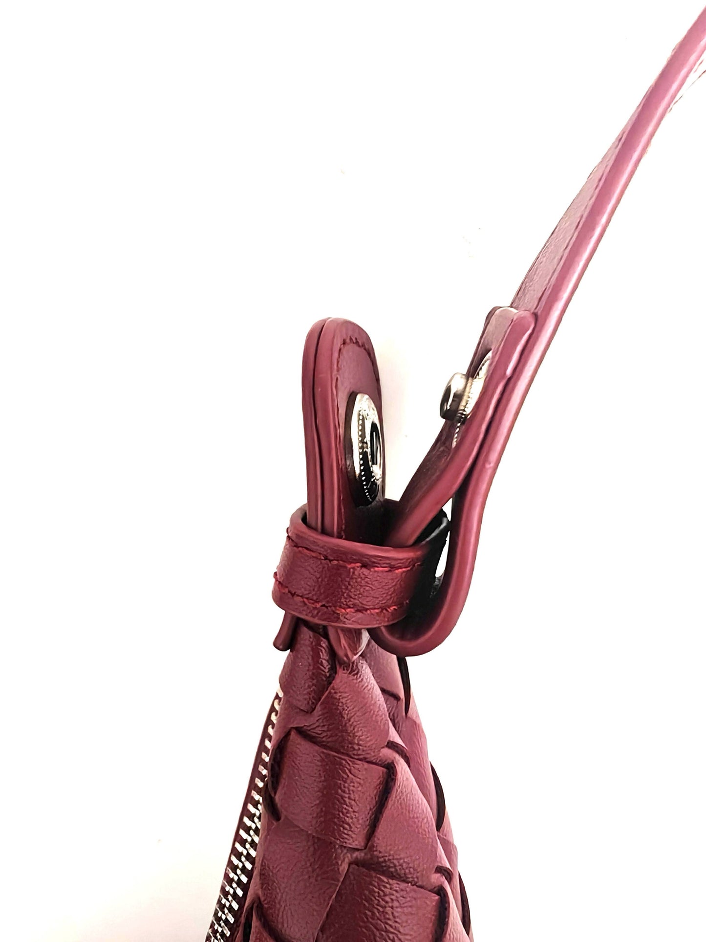 Handmade Woven Premium Pu Soft Small 3 Way Bag: wine colour