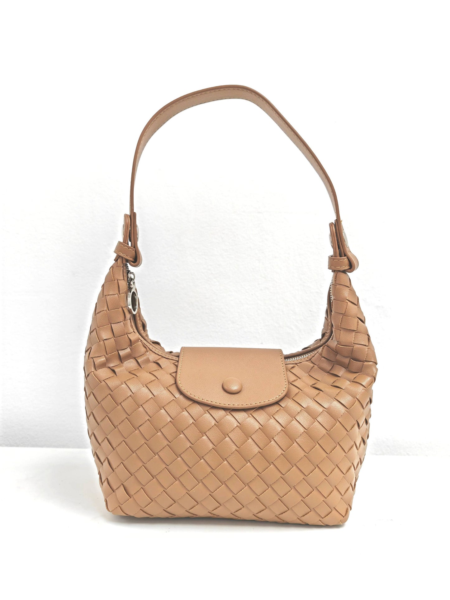 Handmade Woven Premium Pu Soft Small 3 Way Bag: Taupe