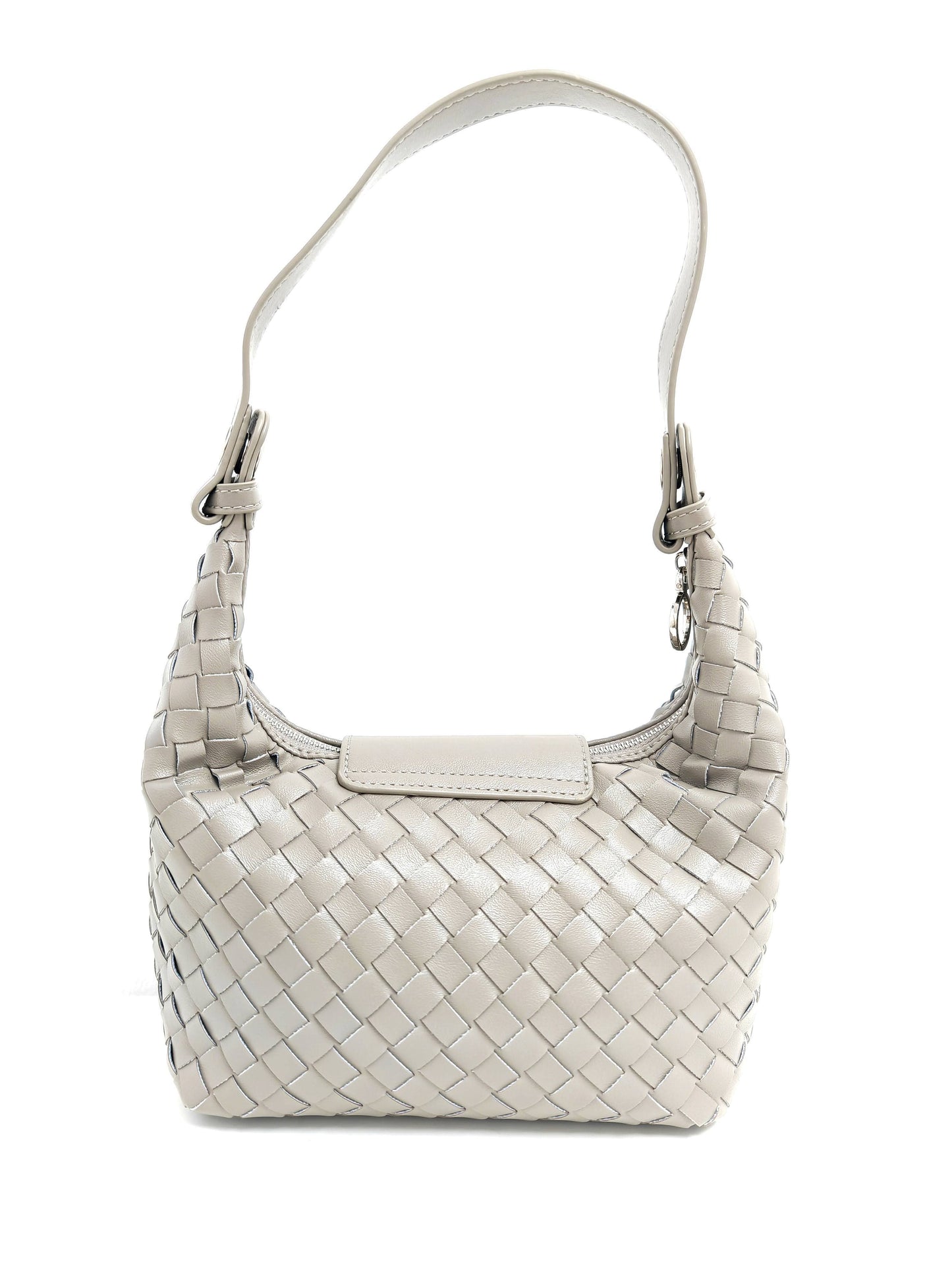 Handmade Woven Premium Pu Soft Small 3 Way Bag: grey colour
