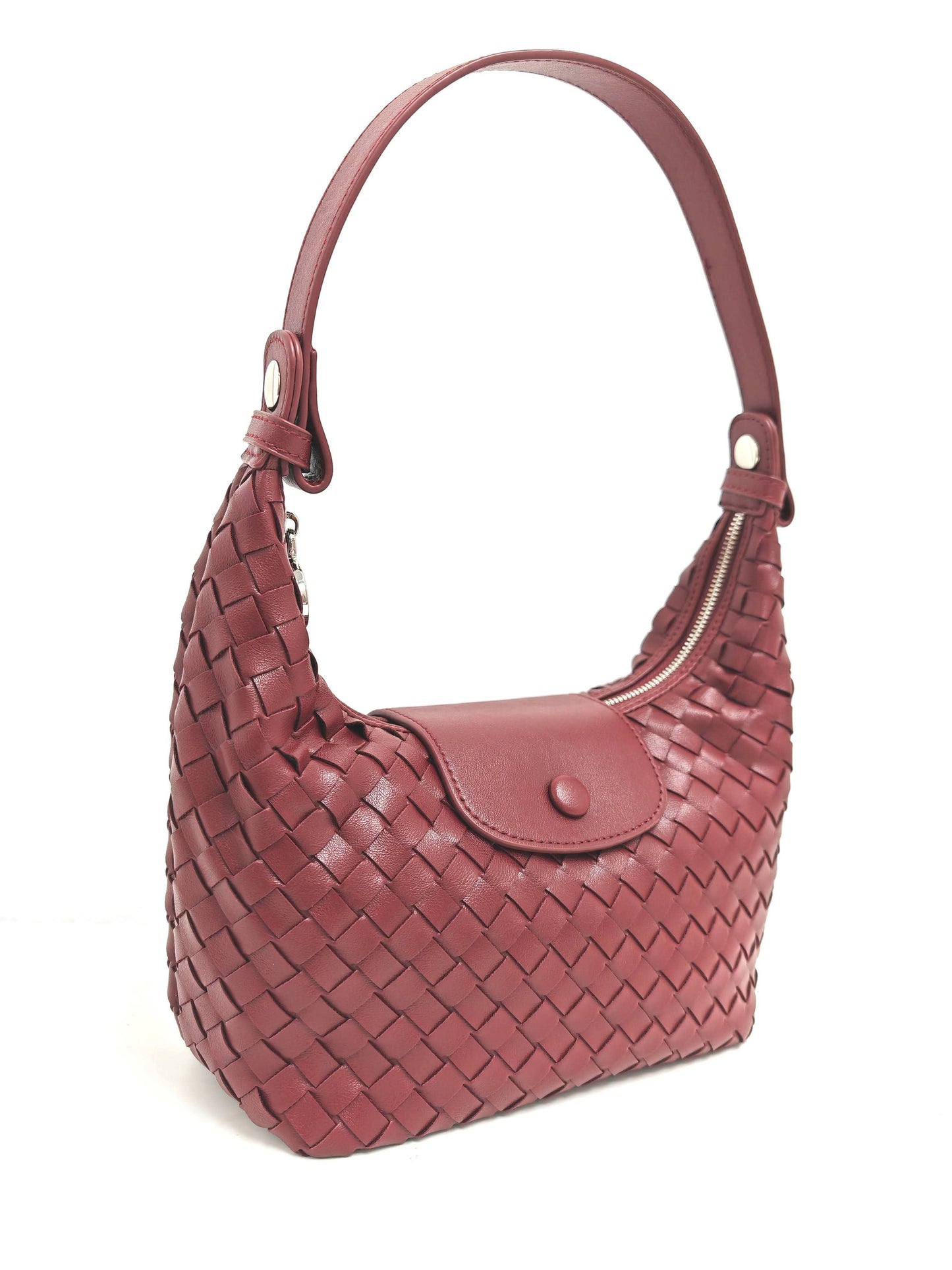 Handmade Woven Premium Pu Soft Small 3 Way Bag: wine colour