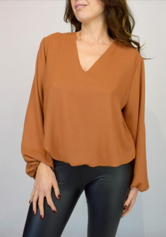 Glitter Effect V-Neck Volume Sleeve Top