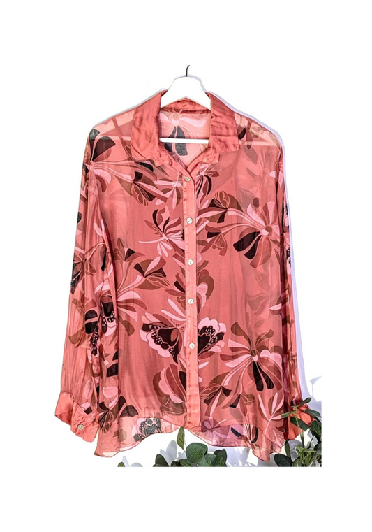 Silk Blend Flower and Butterfly Digital Print Shirt