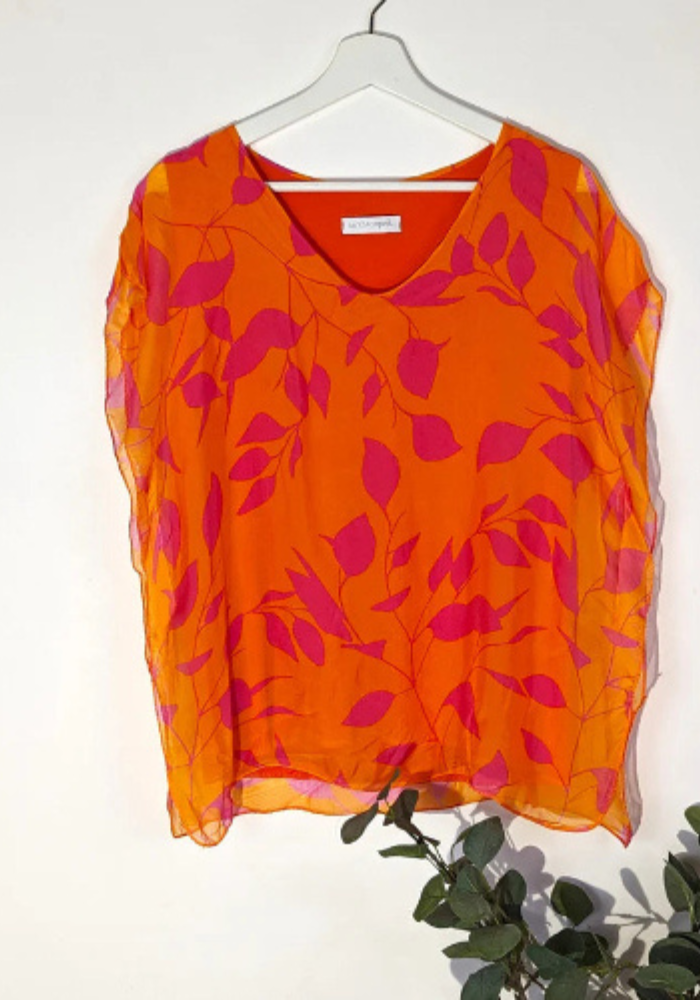 Boxy Silk Digital Leaf Print Top