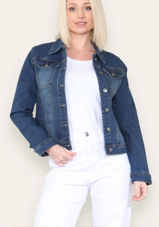 Kurt Muller Dark Denim Wash Cotton Stretch Jacket