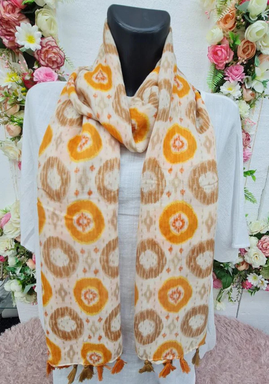 Abstract Print Tassel Scarf