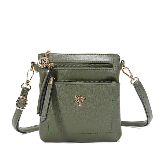 Small Multi Compartment Cross Body Essential Bag : Green