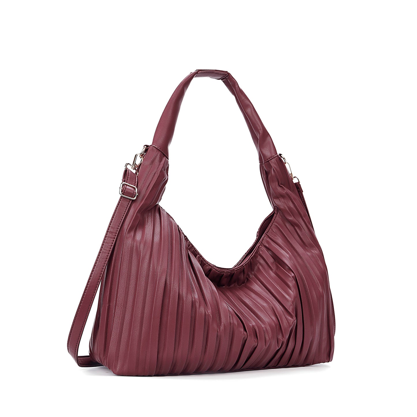 Super Soft Pleated Large Over the Shoulder Hobo Bag : Plum