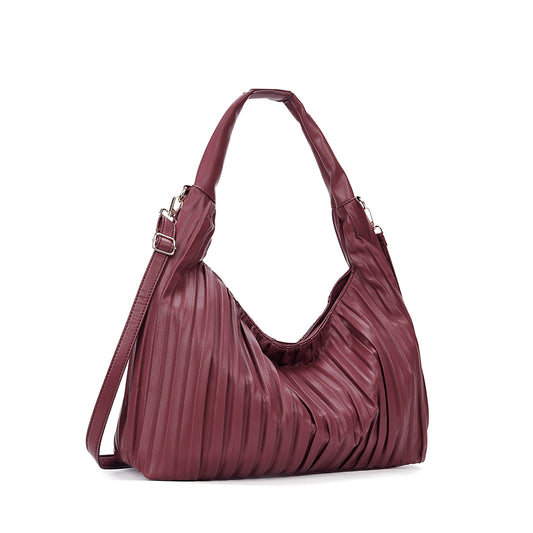 Super Soft Pleated Large Over the Shoulder Hobo Bag : Plum