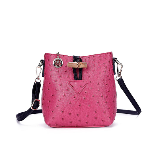 The Small Bamboo Fastening Bucket Bag Mobile Ostrich Pink