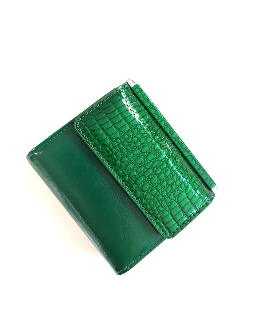 Soft Croc Contrast Small Purse for Coins Cards Note+Gift box: Green