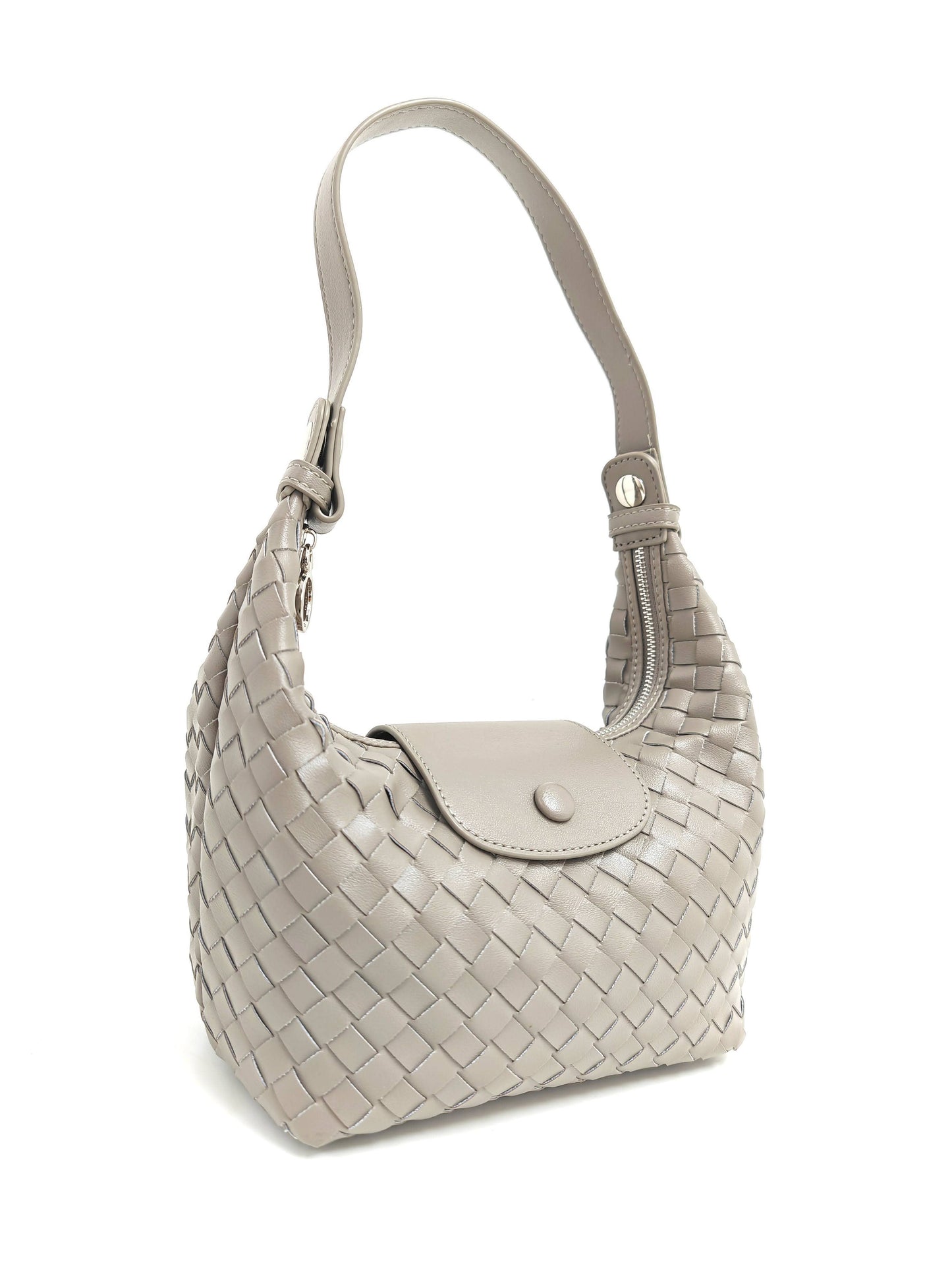 Handmade Woven Premium Pu Soft Small 3 Way Bag: grey colour