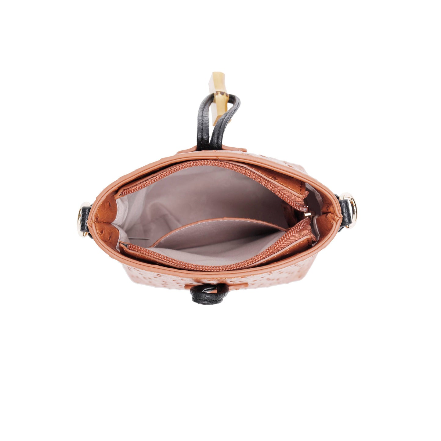 The Small Bamboo Fastening Bucket Bag Mobile Ostrich Pink