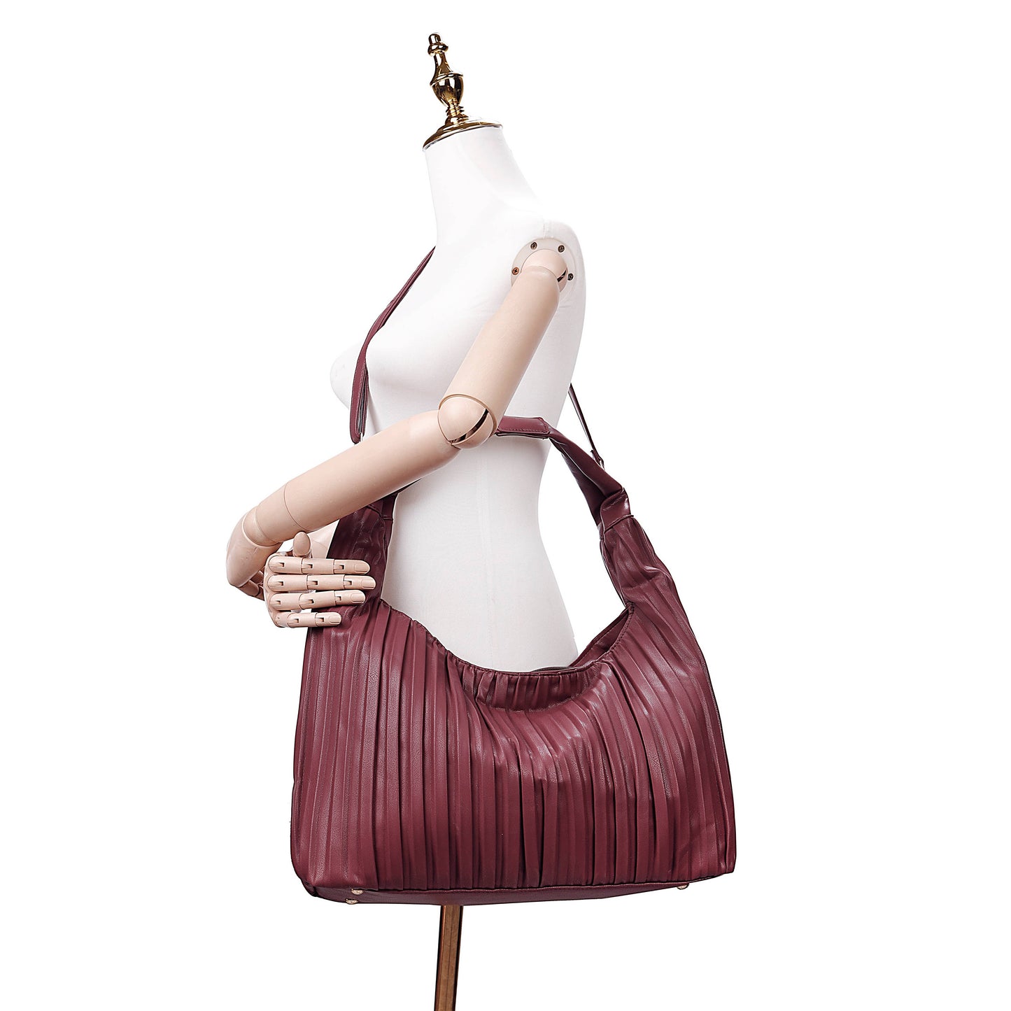 Super Soft Pleated Large Over the Shoulder Hobo Bag : Plum