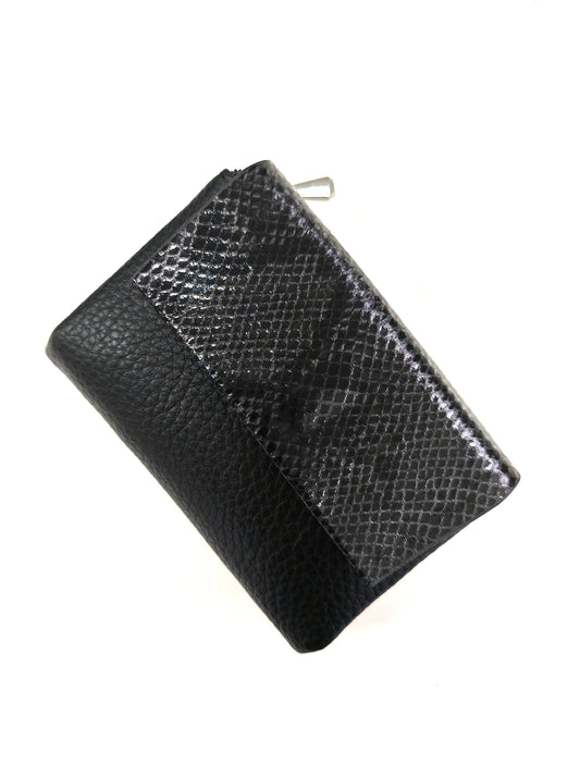 Soft Foldable Snake Print Purse Card Holder with Gift Box: Black