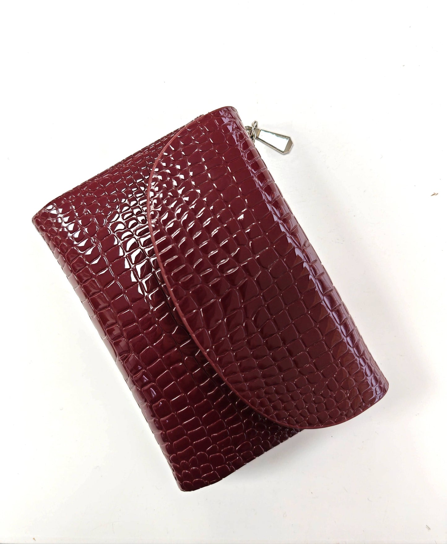 Croc Patent Purse Card Holder with Gift Box, wine colour
