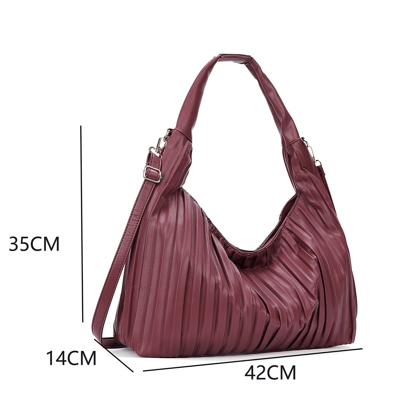 Super Soft Pleated Large Over the Shoulder Hobo Bag : Plum